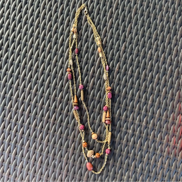 Gold Tripled Layered Beaded Necklace - Picture 2 of 5
